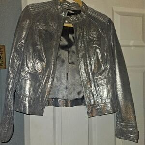 VINTAGE BEBE SILVER METALLIC MOTORCYCLE Jacket